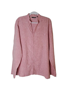 MURANO Pink Linen Casual Men's Button Down Shirt L Coastal Resort Vacation Beach